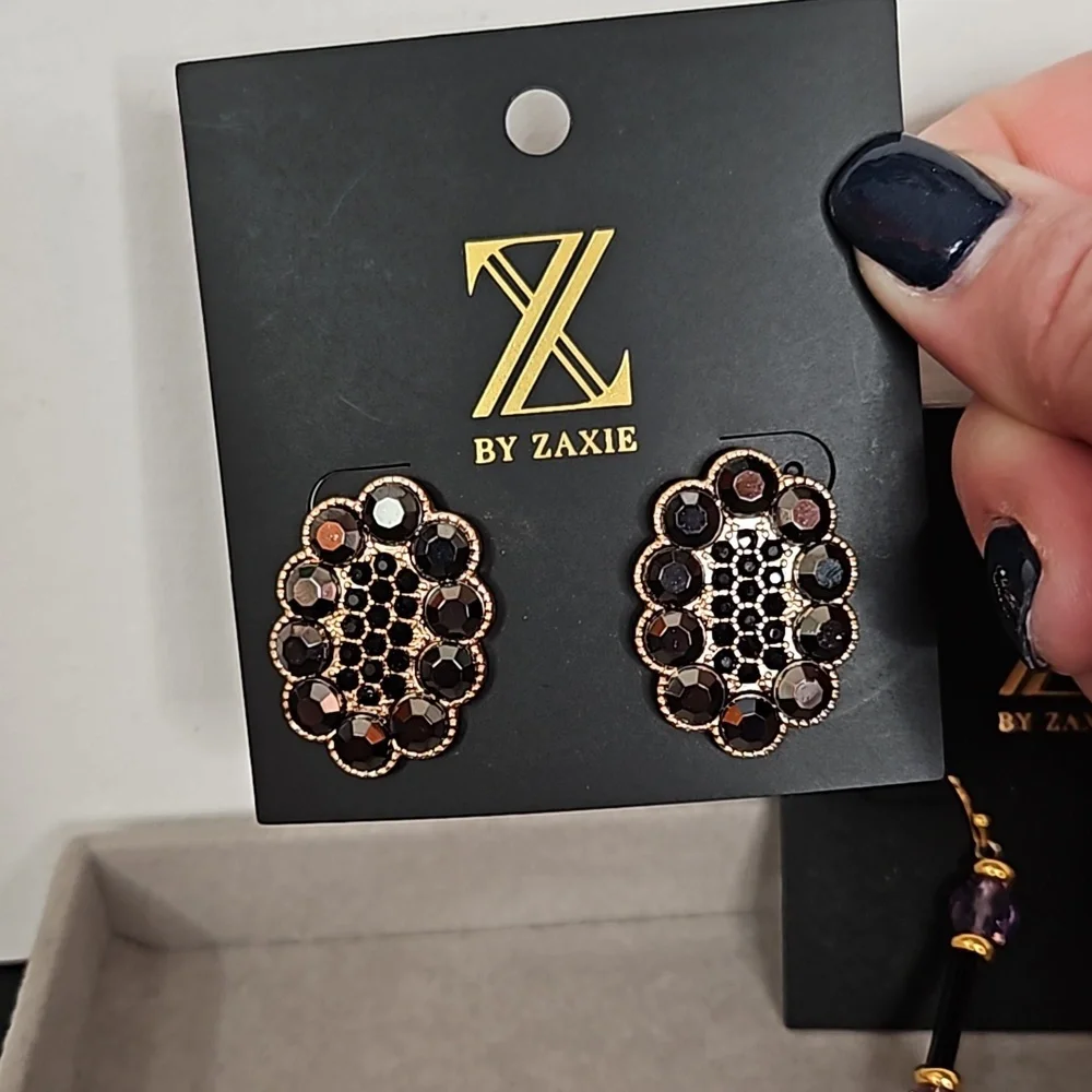 Zaxie Women's Fashion Jewelry Lot of 2 Pairs of Pierced Earrings Black Purple